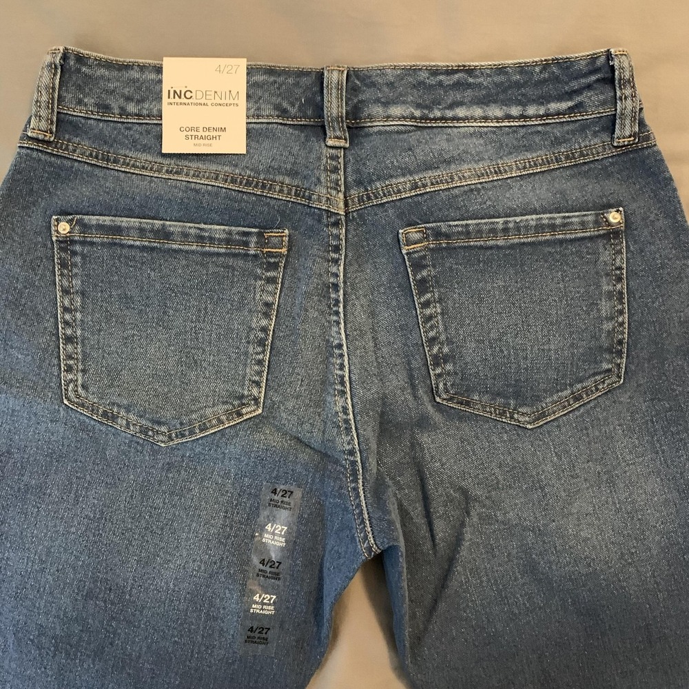 INC International Concepts Jeans‎ Womens 4/27 Blue Mid Rise Straight Distressed - Picture 10 of 12